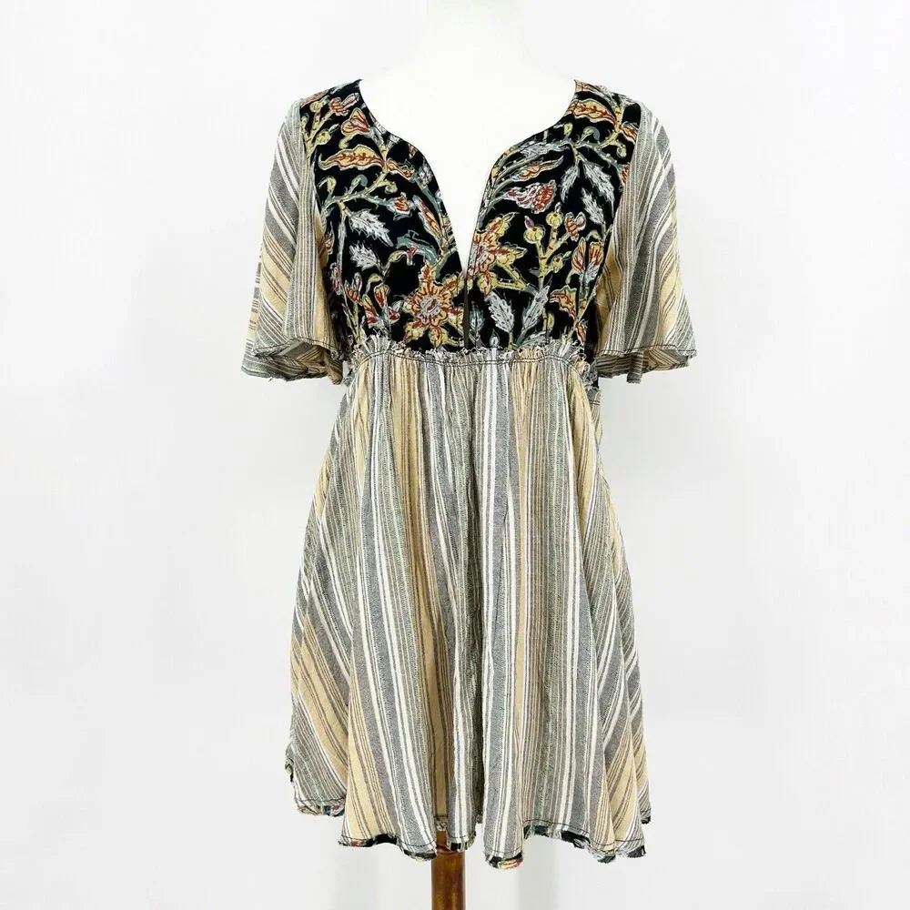 Free People Under The Sun Tunic Top Size S Women Boho Chic Flowy Tie Back Summer